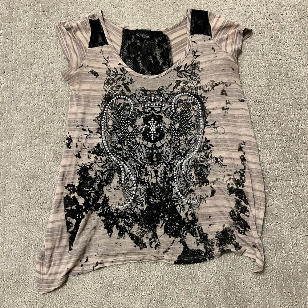 Daytrip womens lace short sleeve burnout blouse size small